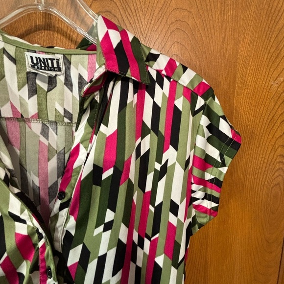 Vibrant Geometric Blouse - Pink, Green, Black - Picture 3 of 6